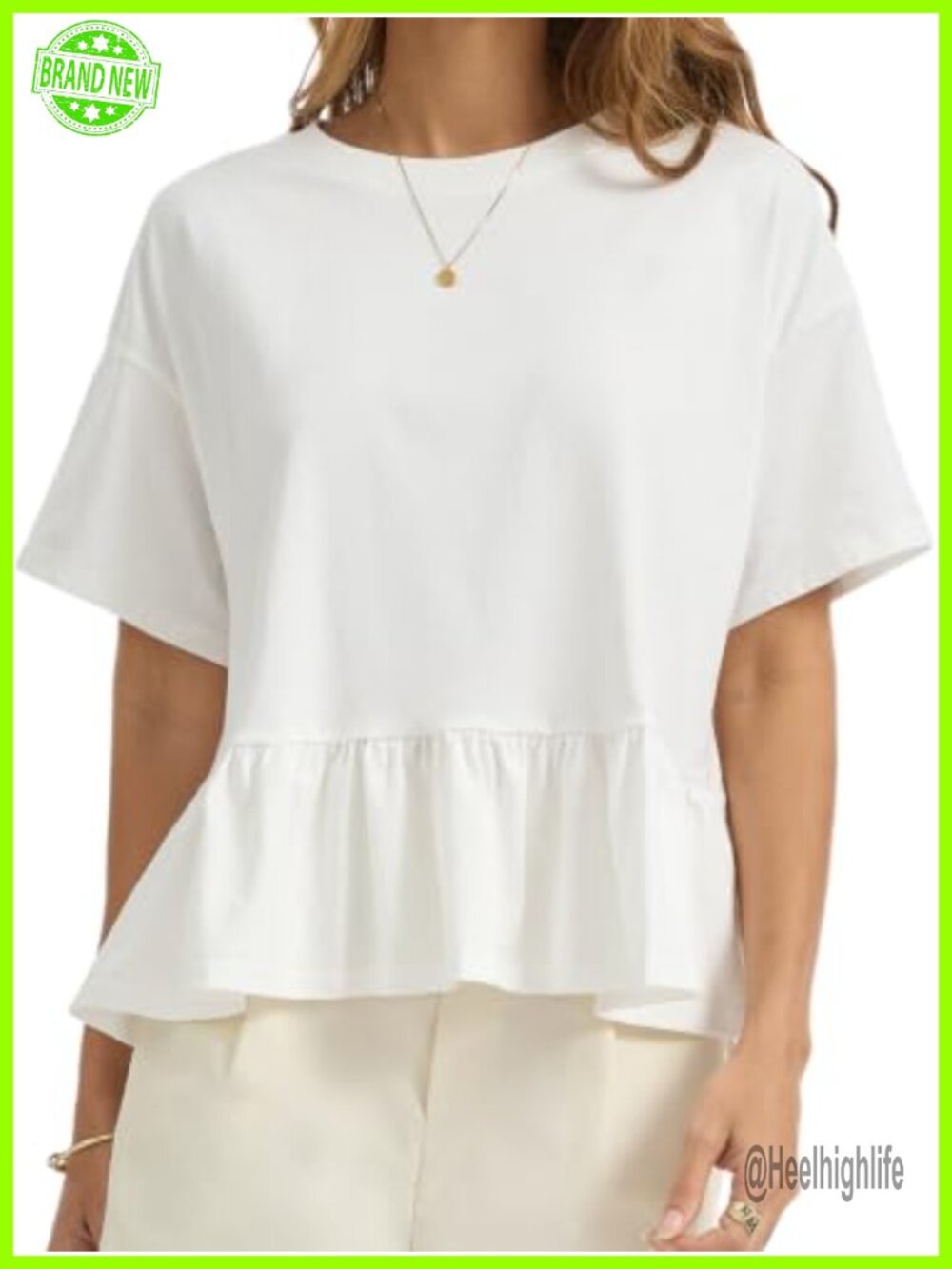 Women's Babydoll Peplum Top Cotton Ruffle Hem Short Sleeve Crew Neck